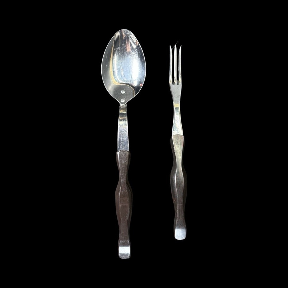Cutco Serving Set Spoon 17KI and Carving Fork 1726 KI Brown Swirl Handle